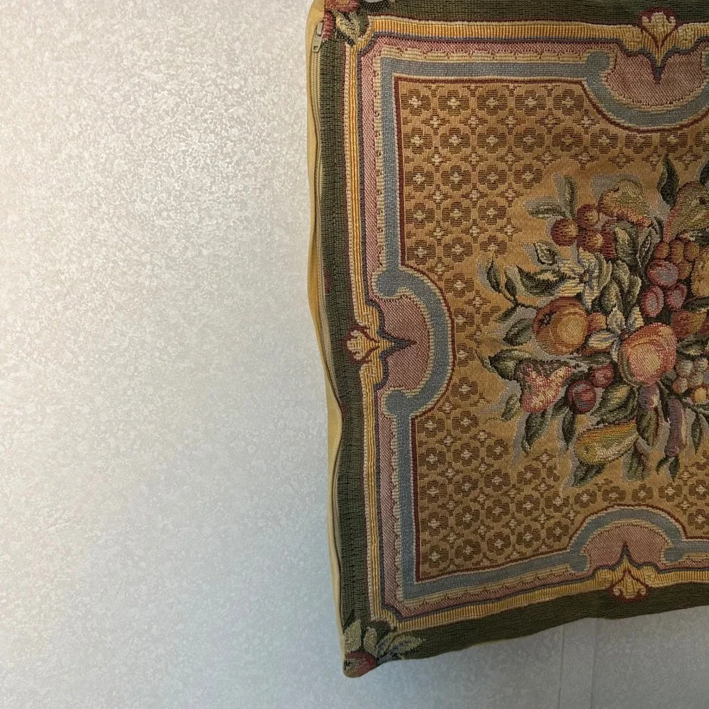 J.Pansu Vintage French Tapestry Pillow cover sham gold fruit bouquet 100% cotton